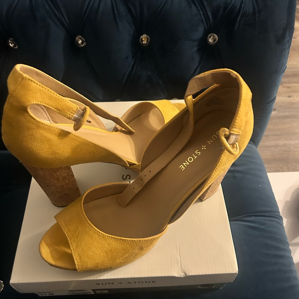 Sun + Stone Yellow Block Heels
